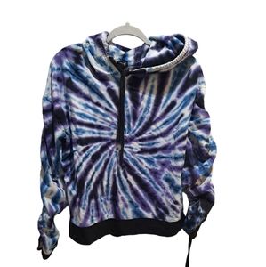 Purple & Blue Tie-Dye HOT TOPIC Cinch-Sleeve Crop Hoodie Size XL